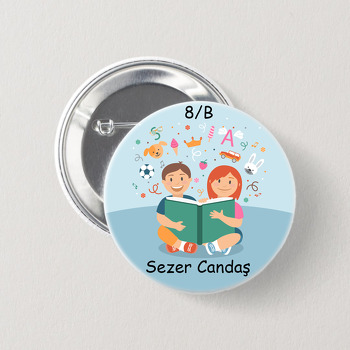 Kitap ve Öğrenciler Mavi Temalı İğneli Buton Rozet