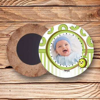 Kivi Temalı Resimli Ahşap Daire Magnet