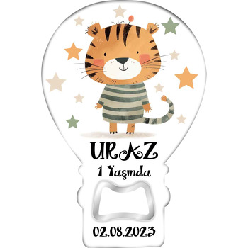 Kıyafetli Kaplan ile Yıldızlar Temalı Balon Ahşap Magnet 