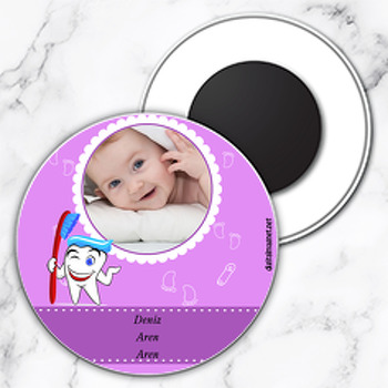 Kız Bebek İçin  Mor Temalı Diş Daire Plastik Magnet