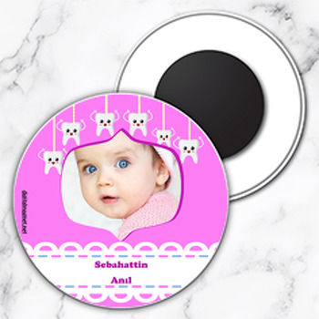 Kız Bebek İçin Pembe Temalı Diş Daire Plastik Magnet