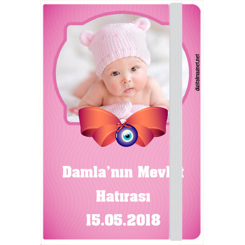 Kız Bebek Kudelalı Boncuklu Temalı Mevlüdü Kişiye Anı Özel Defter