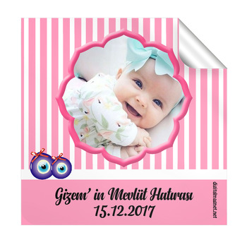 Kız Bebek Mevlüdü Hatırası Temalı  Kare Etiketi