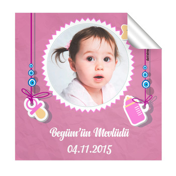Kız Bebek Mevlüdü Temalı  Kare Etiketi