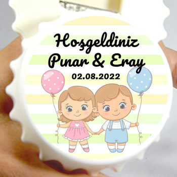 Kız Erkek İkiz Kardeşler Temalı Kapak Şekilli Magnet Açacak