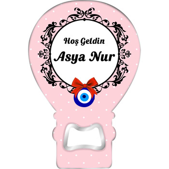 Klasik Siyah Çerçeve ile Nazar Boncuğu Pembe Puantiye Fon Temalı Balon Magnet Açacak