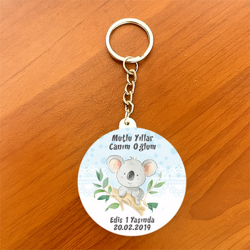 Koala Temalı Daire Plastik Anahtarlık