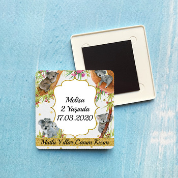 Koala Temalı Plastik Kare Magnet