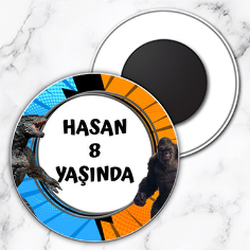 Kong vs Godzilla Temalı Plastik Daire Magnet