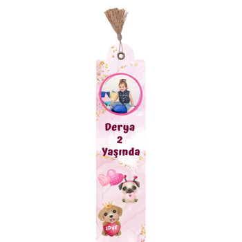 Köpekler ile Pembe Fon Temalı Kitap Ayracı