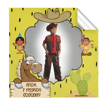 Kovboy Temalı  Kare Etiket 2