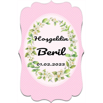 Krem Çiçekli Çerçeve ile Pembe Fon Temalı Özel Kesim Magnet