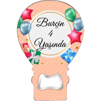 Krem Fonda Renkli Yıldız Balonlar Temalı Balon Ahşap Magnet 