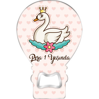 Krem Kalpli Fonda Kuğu Temalı Balon Ahşap Magnet 