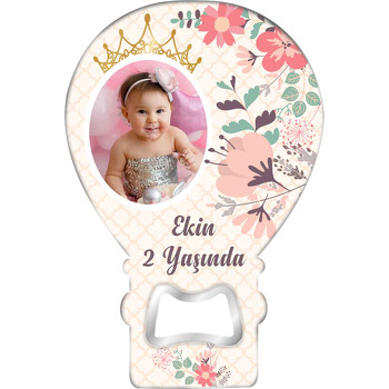 Krem Taçlı Çerçeve ile Geometrik Desen Temalı Balon Ahşap Magnet 