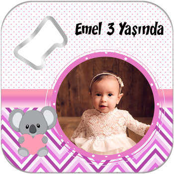 Koala Pembe Temalı Kare Magnet Açacak