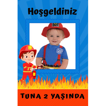 Küçük İtfaiyeci Temalı Doğum Günü Magnet