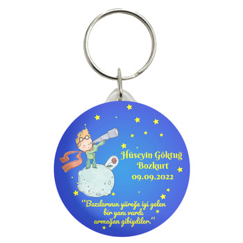 Küçük Prens Mavi Fonda Sarı Yıldızlar Temalı Anahtarlık