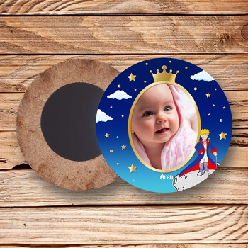 Küçük Prens Taçlı Temalı Resimli Ahşap Daire Magnet