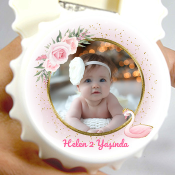 Kuğu ile Çiçekler Simli Fon Temalı Kapak Şekilli Magnet Açacak