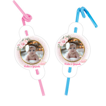 Kuğu ile Çiçekler Simli Fon Temalı Pipet ve Kartı