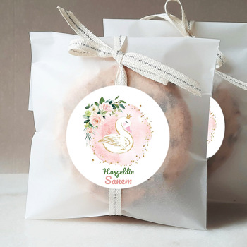 Kuğu ile Yaprak Çerçeve Temalı Sticker