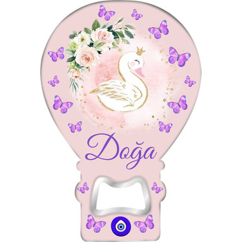 Kuğu Kelebekler ve Nazar Boncuğu Temalı Balon Ahşap Magnet 