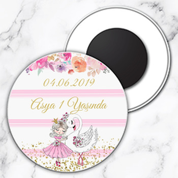 Kuğu ve Prenses Temalı Daire Plastik Magnet