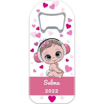 Kulaklıklı Bebek ile Pembe Kalpler Temalı Uzun Magnet Açacak