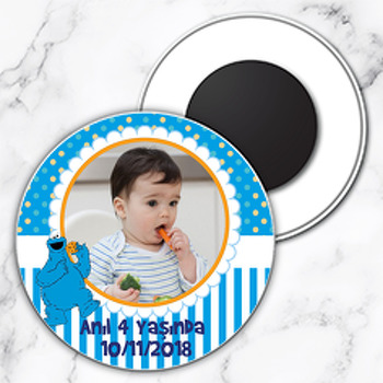 Kurabiye Canavarları Temalı Resimli Daire Plastik Magnet