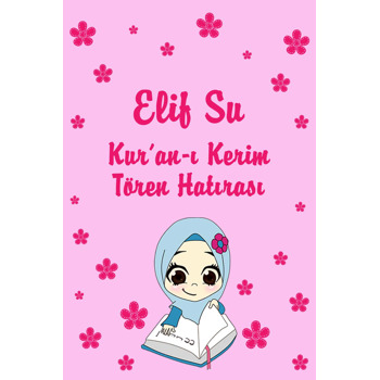 Kuran Okuyan Kız Çocuk ile Pembe Çiçekler Temalı Magnet