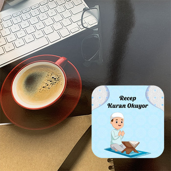 Kuran Okuyorum Mavi Temalı Bardak Altlığı
