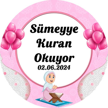 Kuran Okuyorum Pembe Temalı Akrilik Daire Magnet