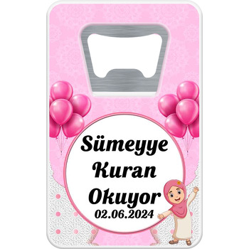 Kuran Okuyorum Pembe Temalı Dikdörtgen Magnet Açacak