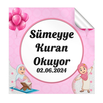 Kuran Okuyorum Pembe Temalı Kare Etiket