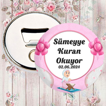 Kuran Okuyorum Pembe Temalı Magnet Açacak