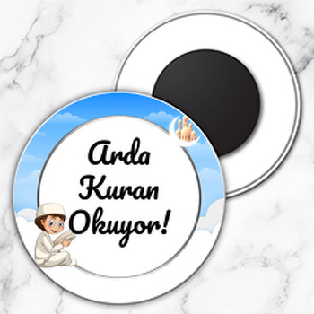 Kuranı Kerim Okuyorum Mavi Temalı Daire Plastik Anahtarlık