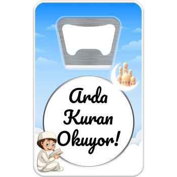 Kuranı Kerim Okuyorum Mavi Temalı Dikdörtgen Magnet Açacak