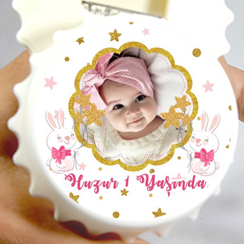Kurdeleli Sevimli Tavşan Temalı Resimli Kapak Şekilli Magnet Açacak
