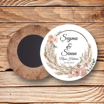 Kurutulmuş Soft Çiçekler Temalı Daire Ahşap Magnet