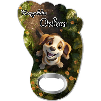Kuş Bakışı Köpek Temalı Ayak İzi Magnet Açacak