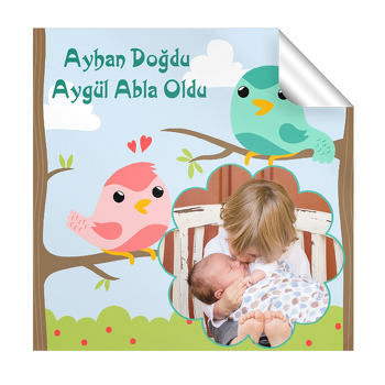 Kuş Desenli Hoş Geldin Bebek Temalı Kare Etiket