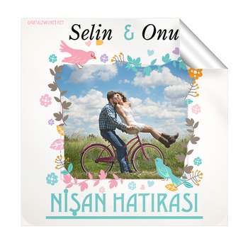 Kuş Desenli Nişan Temalı Kare Etiket