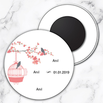 Kuş Temalı Söz Nişan Nikah Daire Plastik Magnet
