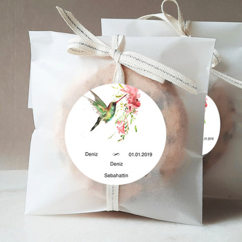 Kuş ve Pembe Çiçek Temalı Söz Nişan Nikah Sticker
