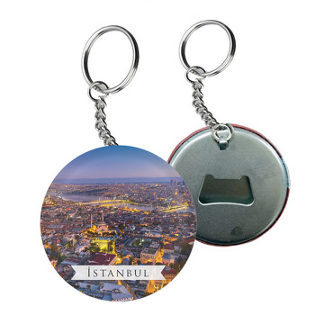 Kuşbakışı İstanbul ile Şehirler Temalı Arkası Açacak Anahtarlık