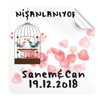 Kuşkafesi Temalı Söz Nişan  Kare Etiket
