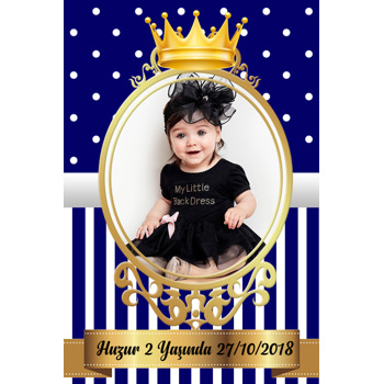 Lacivert Beyaz Gold Çerçeveli Temalı Doğum Günü Magnet