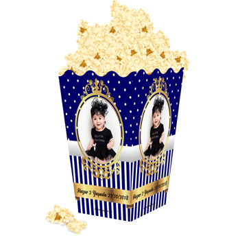 Lacivert Beyaz Gold Çerçeveli Temalı Popcorn Kutusu