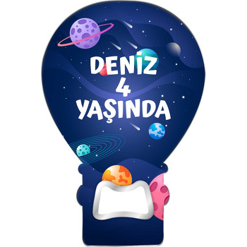 Lacivert Dalgalı Galaxy ile Gezegenler Temalı Balon Ahşap Magnet 